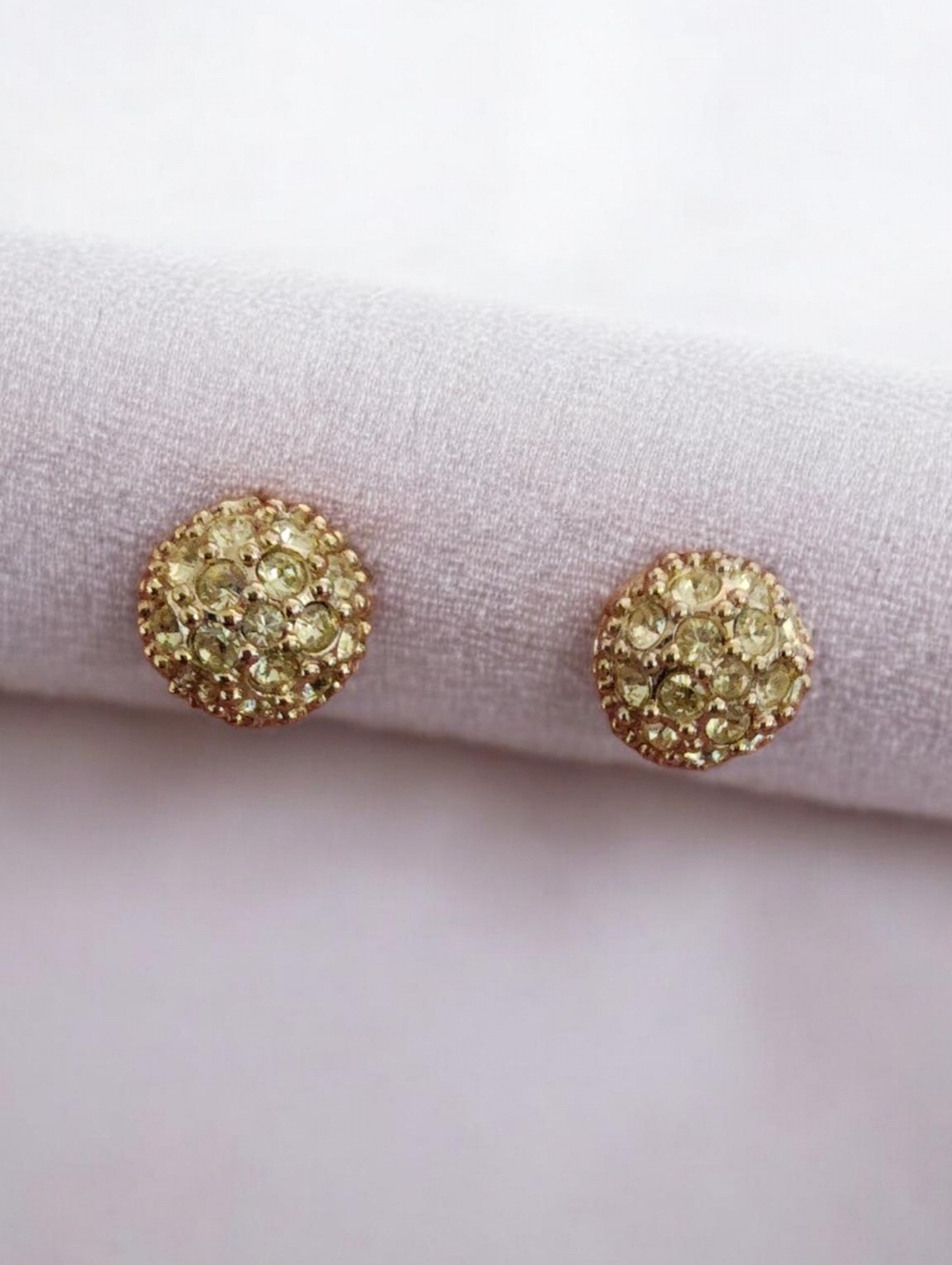 Swarovski Gold Tone Pavé Crystal Stud Earrings Champagne Dome Cluster Classic